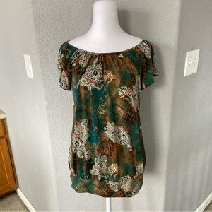 Julie's Closet Turquoise and Brown Patterned Top